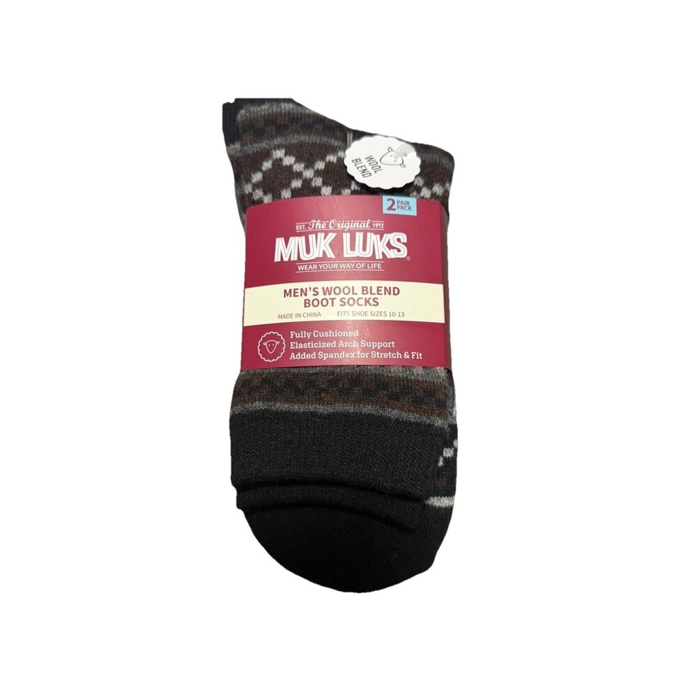 MUK LUKS MEN'S 2 PK WOOL BLEND BOOT SOCKS, SHOE SIZE 10-13